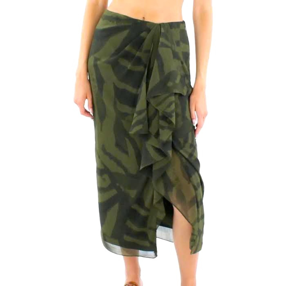 Ralph Lauren Women’s Animal Printed Calf Ruffled Midi Skirt size 2 $165 MSRP NEW